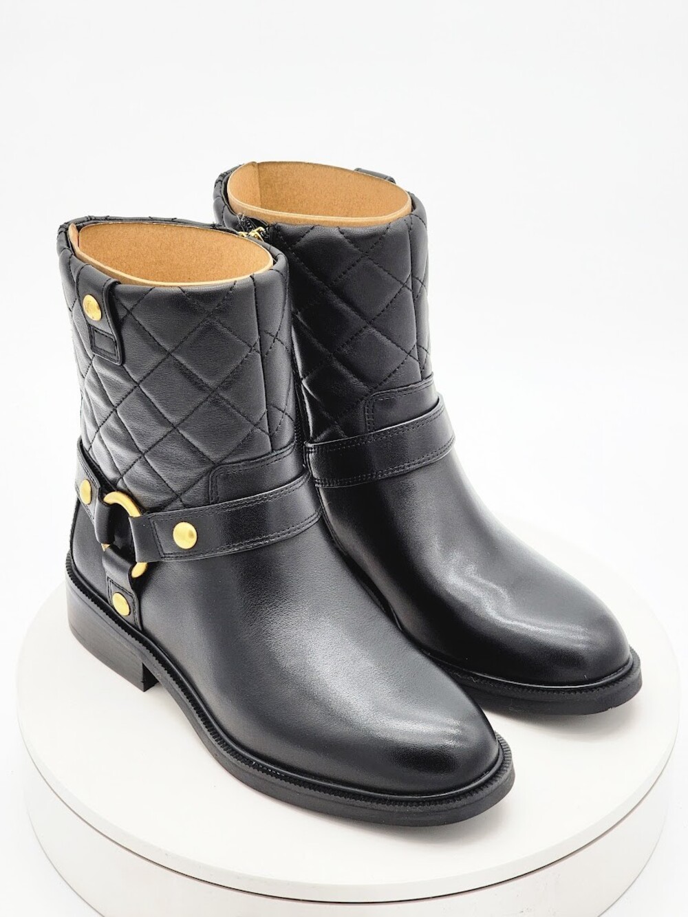 Vince Camuto Amais Black Leather Quilted Moto Boots Women’s Size 7 M
